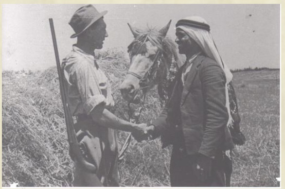 صورة لقرية غابات كفر صور - فلسطين: : صوره قديمه لاحد سكان القريه برفقه مستوطن من المستعمرات المجاوره