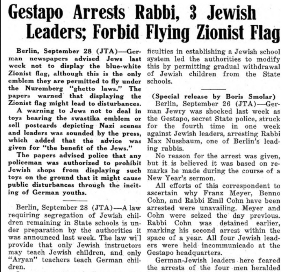 Zionists defied German Jewish leaders who demanded that Jews should not raise fascists' (Zionists and Nazis) flags
